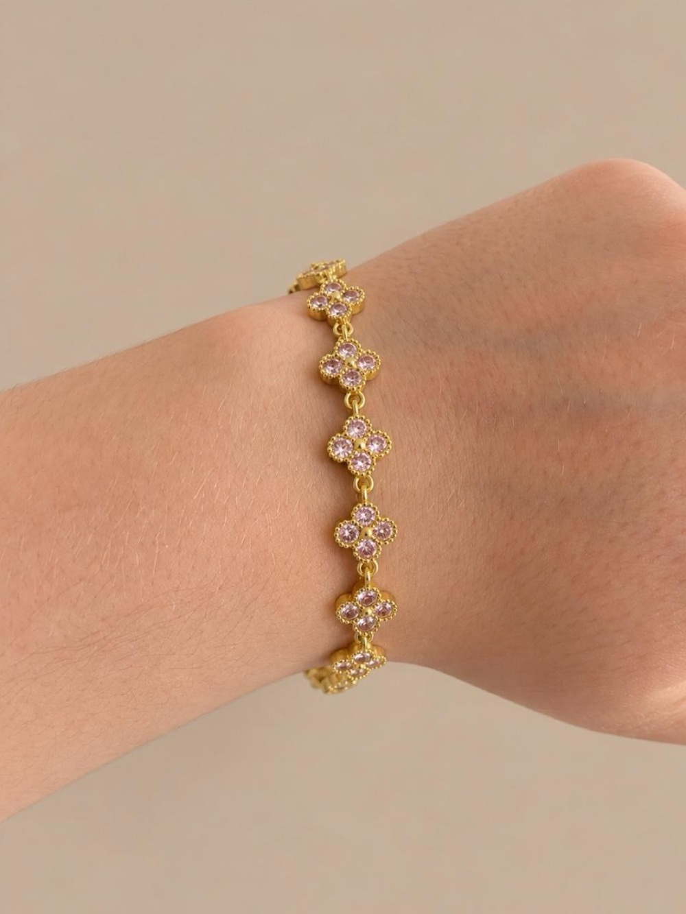 Pink CZ Clover Bracelet ✨ 18K Gold-Filled Stainless Steel